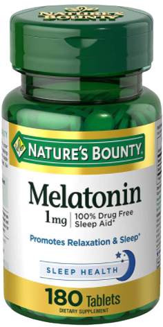 Melatonin by Nature's Bounty, 100% Drug Free Sleep Aid, Dietary Supplement, Promotes Relaxation and Sleep Health, 1mg, 180 Tablets