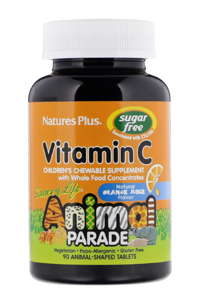 Nature's Plus, Source of Life, Animal Parade, Vitamin C, Children's Chewable Supplement, Sugar Free, Natural Orange Juice Flavor, 90 Animal-Shaped Tablets